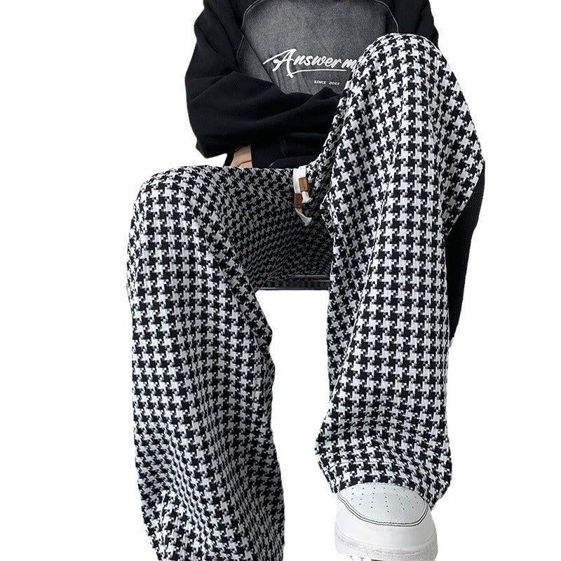 Houndstooth Stitching Chenille Casual Pants