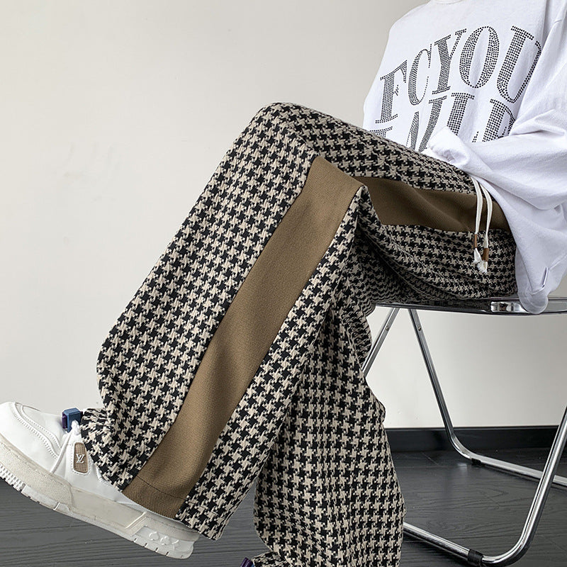 Houndstooth Stitching Chenille Casual Pants