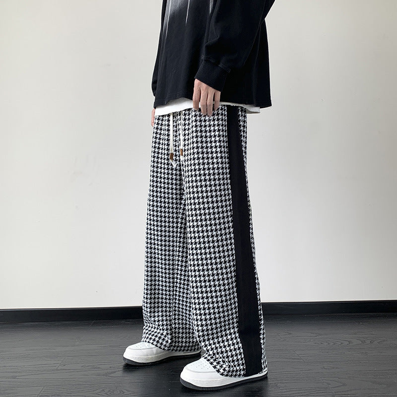 Houndstooth Stitching Chenille Casual Pants