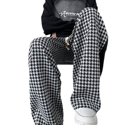 Houndstooth Stitching Chenille Casual Pants