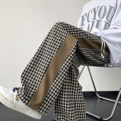 Houndstooth Stitching Chenille Casual Pants