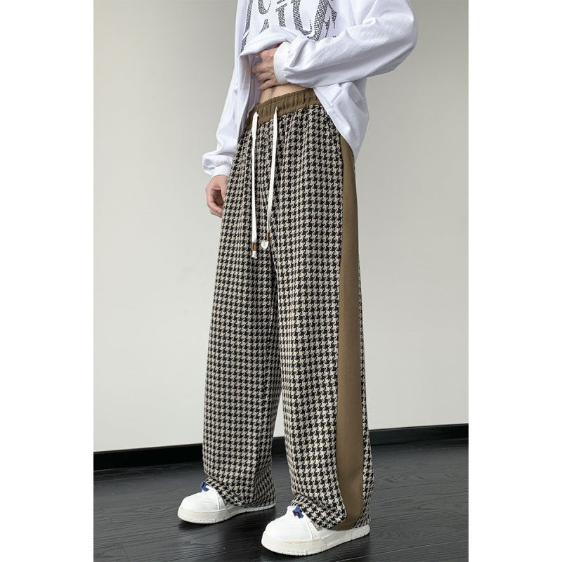 Houndstooth Stitching Chenille Casual Pants